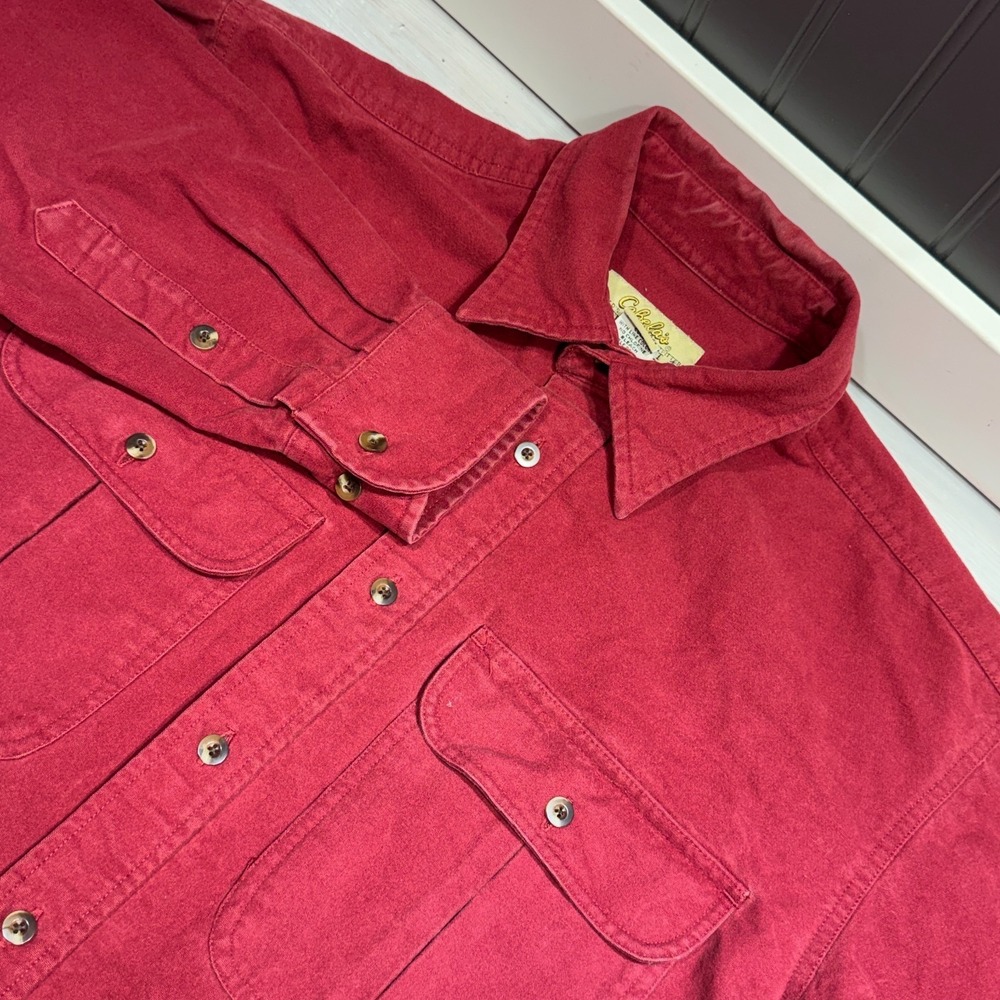 Cabela's Deerskin Soft Chamois Shirt Men's Sz M Red Heavyweight Button Down